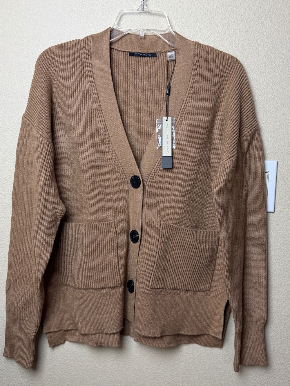 Tahari Patch Pocket Rib Knit Cardigan